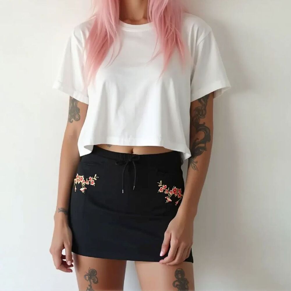 Y2K Black Esperanza Mini Skort Floral Embroidery Medium